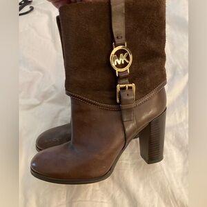 Michael Kors Dark Brown Heeled Boots with Gold Accent